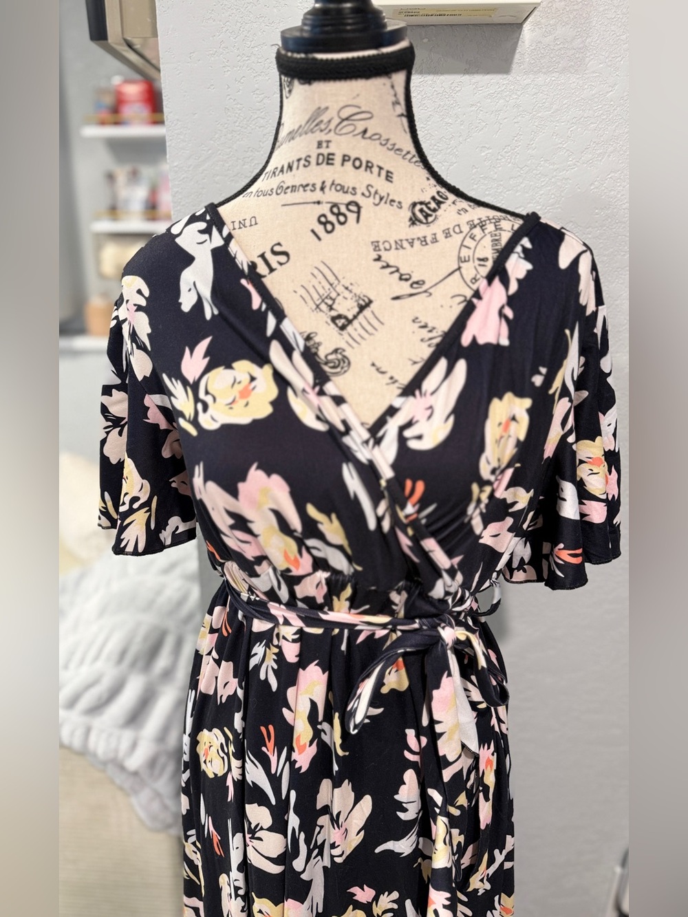 Maternity Black Floral Wrap High-Low Maxi Dress - Size Medium - Picture 5 of 7